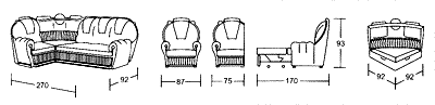 Диван-кровать с угловым креслом, размеры