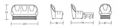 Диван-кровать 3-х местный, 2 кресла для отдыха, размеры