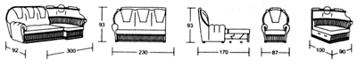 Диван-кровать 3-х местный, кресло, размеры