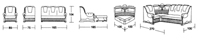 Диван-кровать с угловым креслом, кресло для отдыха, размеры