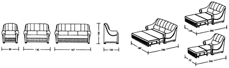 Диван-кровать 3-х местный, диван-кровать 2-х местный, кресло-кровать, размеры