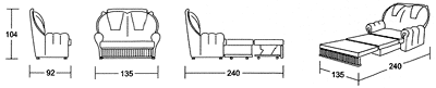 Диван-кровать 2-х местный, размеры