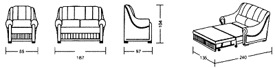 Диван-кровать 2-х местный, размеры
