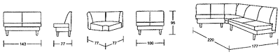 Диван, угловое кресло, размеры
